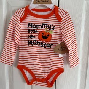 NWT Baby Essentials Orange Halloween Long Sleeve Onesie with Embroidered Pumpkin
